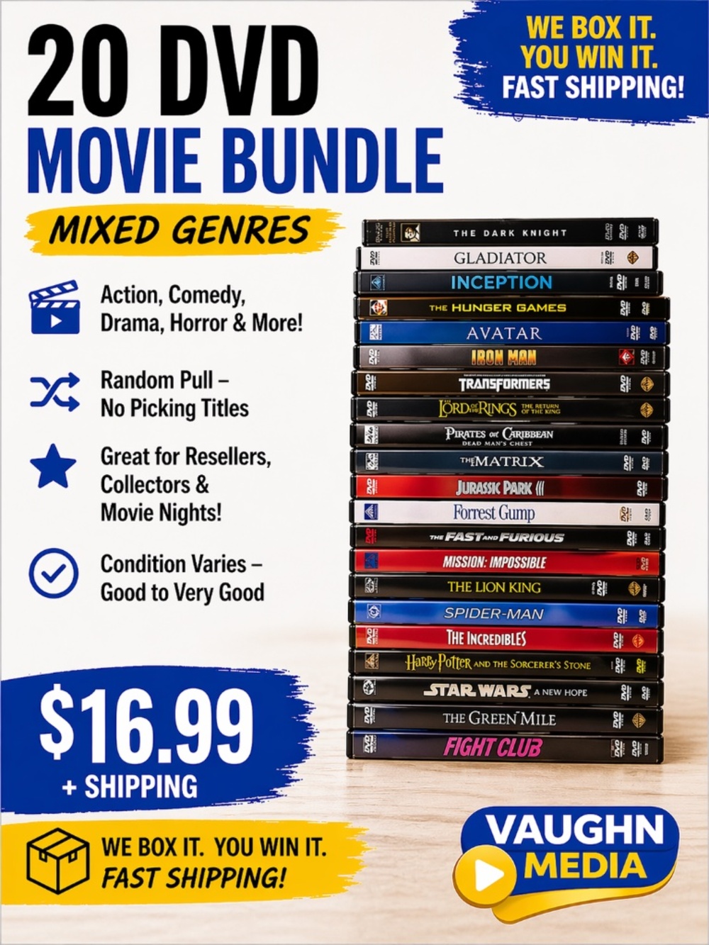 25 DVD Movie Bundle 🎬 Mixed Genres | Reseller Lot | Fast Ship | Vaughn Media